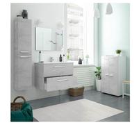 Mobile Bagno Sospeso 80 Cm CON LAVABO, COLONNA e SPECCHIO Color Cemento - Aruba
