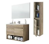 Mobile Bagno Sospeso 80 Cm CON LAVABO, COLONNA e SPECCHIO Rovere - Dakota 96250