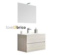 Mobile bagno sospeso 80 cm con lavabo, specchio e led rovere grigio (modello NS)