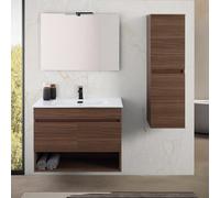 Mobile bagno sospeso 80 cm noce canaletto con ante e vano a giorno Kleo