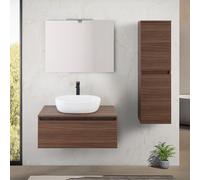 Mobile bagno sospeso 80 cm ossido e noce con lavabo e specchio Kleo