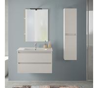Mobile bagno sospeso 80 cm rovere bianco con pensile H 125 cm Nadia