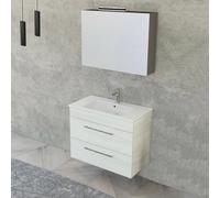 Mobile bagno sospeso 80 cm Smart bianco legno con specchio contenitore