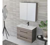 Mobile bagno sospeso 80 cm Smart olmo/lava con specchio contenitore