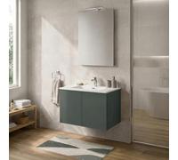 Mobile Bagno Sospeso 80 cm Verde - Mobiletto Lavabo Moderno a Due Ante Push and Pull - Mobile Già Montato con Lavandino ad Incasso Linea Tierra