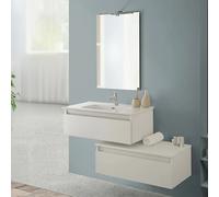 Mobile bagno sospeso 80 rovere bianco con base lavabo e cassetto Nadia