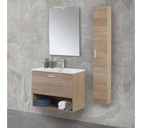 Mobile bagno sospeso 80 rovere tropea con pensile 150 lavabo e specchio Martha