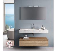 Mobile Bagno Sospeso 90 cm con Lavabo Integrato Mensola Cassettone e Specchio