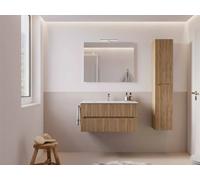 Mobile Bagno Sospeso 90 cm Rovere Chalet con Lavabo in Ceramica e Specchio - Verso