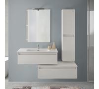 Mobile bagno sospeso 90 rovere bianco con 2 cassetti e pensile Nadia