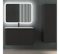 Mobile Bagno Sospeso 95 cm con Lavabo in Resina Decentrato 4 Cassetti e Specchio