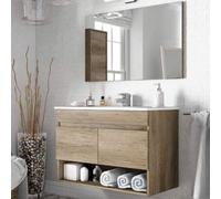 Mobile bagno sospeso a 2 ante con lavabo e specchio Mobili bagno in rovere