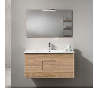 Mobile bagno sospeso ARCO 100 cm Rovere Nodi con specchio e lampada LED