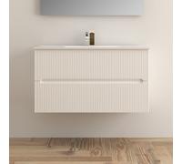 MOBILE BAGNO SOSPESO CANNETTATO FLY CM 100 LAVABO CERAMICA SPECCHIO APPLIQUE