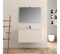 MOBILE BAGNO SOSPESO CANNETTATO FLY CM 100 LAVABO CERAMICA SPECCHIO APPLIQUE
