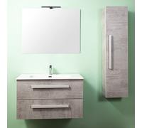 MOBILE BAGNO SOSPESO CM 60 LAVABO SPECCHIO LUCE LED COLONNA LIRIO CEMENTO CHIARO