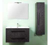MOBILE BAGNO SOSPESO CM 70 LAVABO SPECCHIO LUCE LED COLONNA LIRIO CEMENTO SCURO
