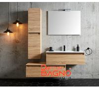 Mobile Bagno Sospeso Completo con Lavabo Specchio LED e Colonna Moderna