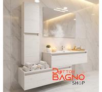 Mobile Bagno Sospeso Completo con Lavabo Specchio LED e Colonna Moderna