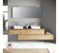 Mobile bagno Sospeso con Doppio Lavabo Completo 220 cm e Specchio Vari Colori