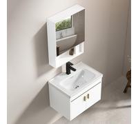 Mobile bagno sospeso con Lavabo Ceramica,Armadietto a specchio，WHITE：51CM
