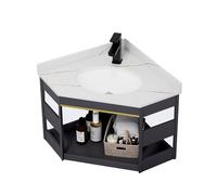 Mobile Bagno Sospeso con Lavabo da Appoggio,Lavandino Bagno con Mobiletto,Lavabo Bagno Angolare con Mobile,con Combinazione Rubinetto,Spazio di Archiviazione per Piccoli Spazi Nero/Bianco/Grigio ( Col