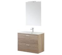 MOBILE BAGNO SOSPESO CON LAVABO E SPECCHIO 2 CASSETTI L:80cm ROVERE LINEA GRETA