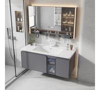 Mobile bagno sospeso con lavabo e specchio - Mobiletto a sospensione con lavabo singolo, unità moderna per il bagno 90cm