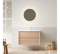 Mobile Bagno Sospeso con Lavabo in Ceramica, Arredo Bagno, Noce, 81cm