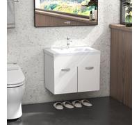 Mobile Bagno Sospeso con Lavabo, Mobile a 2 Ante con Lavandino e Cerniere Ammortizzate, 61x40x50cm, Bianco Lucido Trasforma il tuo bagno con il raffinato mobile lavabo sospeso kleankin! Questo mobilet
