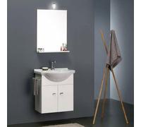 Mobile bagno sospeso Emma legno laccato bianco con specchio lavabo illuminazione