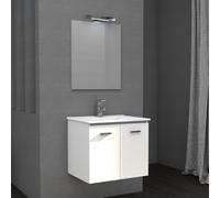 Mobile bagno sospeso FLY 76x46 finitura bianco lucido, lavabo in ceramica