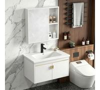 Mobile Bagno Sospeso Grigio Con Lavabo E Armadio A Specchio, A Due Ante Chiusura Ammortizzata, Arredamento Completo Per Antibagno (White, 50x36CM)