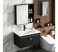 Mobile Bagno Sospeso Grigio Con Lavabo E Armadio A Specchio, A Due Ante Chiusura Ammortizzata, Arredamento Completo Per Antibagno (Black, 60x40CM)