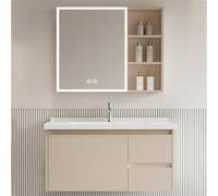 Mobile Bagno Sospeso in Alluminio,lavandino Bagno con Mobile A Specchio Intelligente E Lavabo in Ceramica Mobile da Bagno A Parete Aperto con Rubinetti per Acqua Calda E Fredda con Luce LED