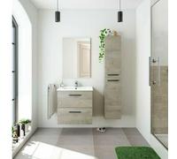 Mobile bagno sospeso in legno rovere kit mobili con specchio e lavabo inclusi