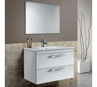 Mobile bagno sospeso mobili in legno bianco laccato con specchio e lavabo