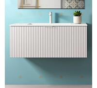 MOBILE BAGNO SOSPESO PLISSE' BAMBI CM 100 LAVABO CERAMICA SPECCHIO APPLIQUE