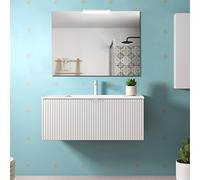 MOBILE BAGNO SOSPESO PLISSE' BAMBI CM 80 LAVABO CERAMICA SPECCHIO APPLIQUE