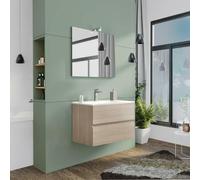Mobile bagno sospeso 80 cm con lavabo, specchio e led rovere grigio (modello NS)