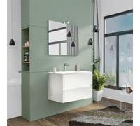 Mobile bagno sospeso Splash Mobili legno bianco con specchio e lavabo 101x44x53h