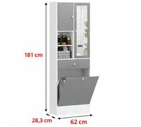 Mobile bagno superiore cesto biancheria specchio scaffale 62x28x181 cm...
