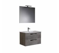 Mobile bagno TEIA1 80cm Doppio Cassetto con lavabo, specchio e lampada CEMENTO CHIARO - MaMa Store