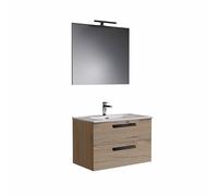 Mobile bagno TEIA1 80cm Doppio Cassetto con lavabo, specchio e lampada QUERCIA NATURALE - MaMa Store