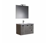 Mobile bagno TEIA2 80cm Due ante e due cassetti con lavabo, specchio e lampada CEMENTO CHIARO - MaMa Store