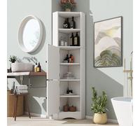 Mobile Bagno Triangolare Clete h 2 Ripiani Aperti 2 Ante Divisori Regolabili Design Semplice Bianco Sto Solut per Bagni Moderni