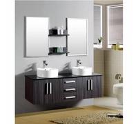 MOBILE BAGNO WENGE' MOBILI DOPPIO LAVABO APPOGGIO per ARREDO MODERNO SPECCHIO |9