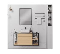 MOBILE BAGNO ZIK Sospeso con Lavabo in Cermica e Specchio 100 cm, 2 Cassetti e Mensole