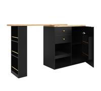 Mobile Bar Girevole 360° con Ante Scorrevole e 3 Scaffali Aperti - Armadio Multifunzione per Casa, Ufficio, Soggiorno e Angolo Bar - Design Moderno con Maniglie Dorate (2 cassetti, Black + MDF)