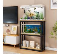 Mobile Base For Acquario, Supporto For Acquari For Carichi Pesanti, Scaffalatura A Tre Livelli,Vasche For Rettili E Vasche Di Allevamento(Black+Walnut,43.7x23.6in)